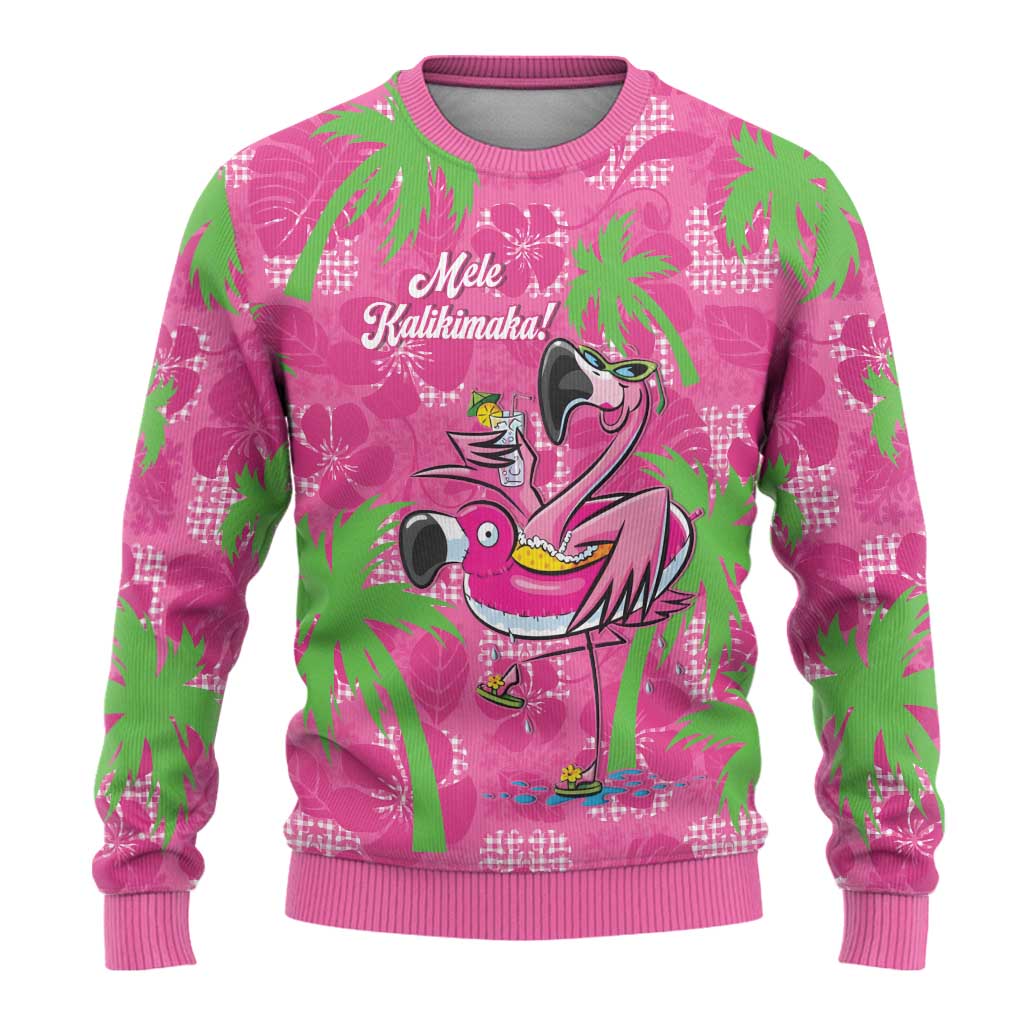 Aloha Hawaii Christmas Ugly Christmas Sweater Mele Kalikimaka Chill Flamingo Palaka Quilt Motifs - Polynesian Pride