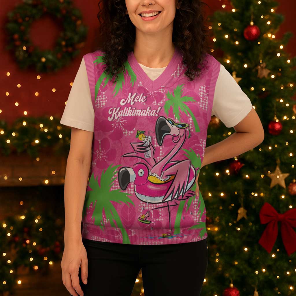 Aloha Hawaii Christmas Knitted V-Neck Vest Mele Kalikimaka Chill Flamingo Palaka Quilt Motifs LT14 - Polynesian Pride