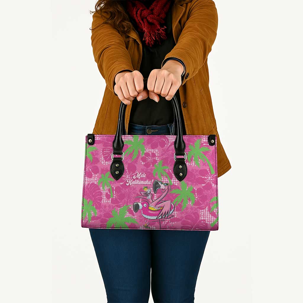 Aloha Hawaii Christmas Leather Bag Mele Kalikimaka Chill Flamingo Palaka Quilt Motifs - Polynesian Pride