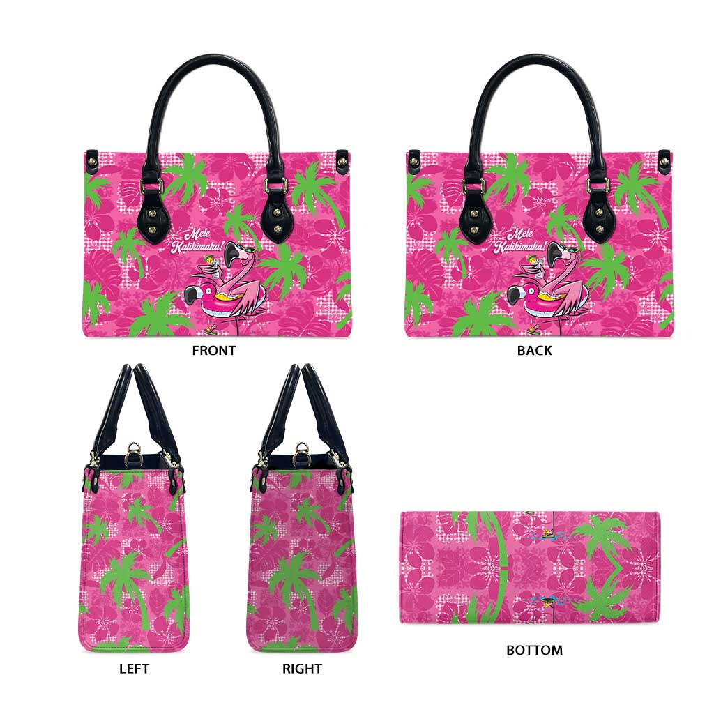 Aloha Hawaii Christmas Leather Bag Mele Kalikimaka Chill Flamingo Palaka Quilt Motifs - Polynesian Pride