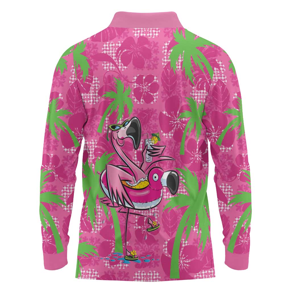 Aloha Hawaii Christmas Long Sleeve Polo Shirt Mele Kalikimaka Chill Flamingo Palaka Quilt Motifs LT14 - Polynesian Pride
