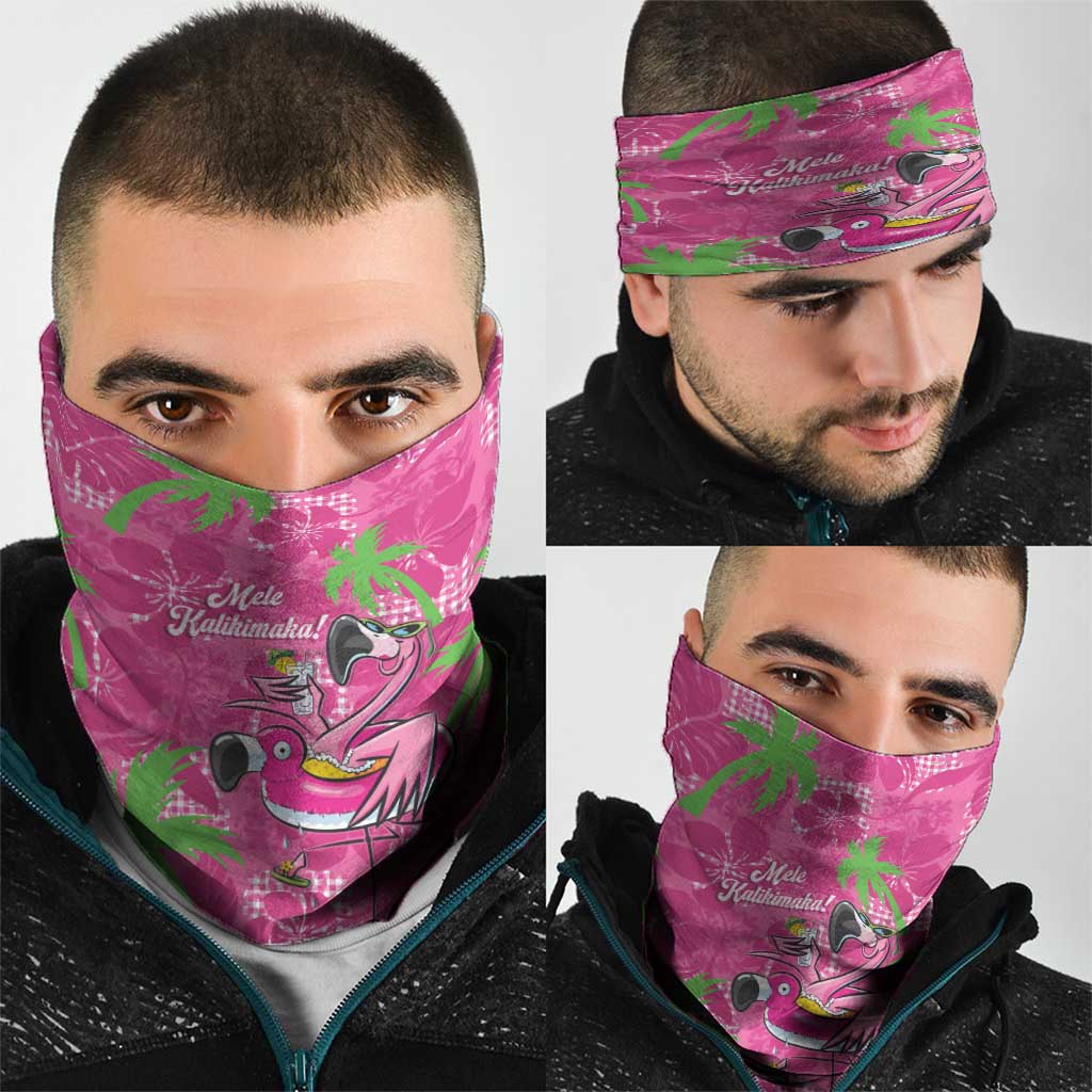 Aloha Hawaii Christmas Neck Gaiter Mele Kalikimaka Chill Flamingo Palaka Quilt Motifs - Polynesian Pride