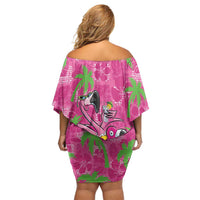 Aloha Hawaii Christmas Off Shoulder Short Dress Mele Kalikimaka Chill Flamingo Palaka Quilt Motifs LT14 - Polynesian Pride