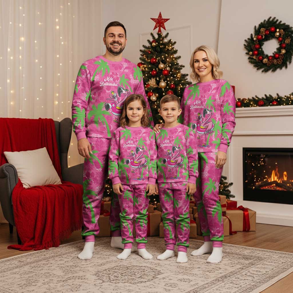 Aloha Hawaii Christmas Pajama Set Mele Kalikimaka Chill Flamingo Palaka Quilt Motifs - Polynesian Pride