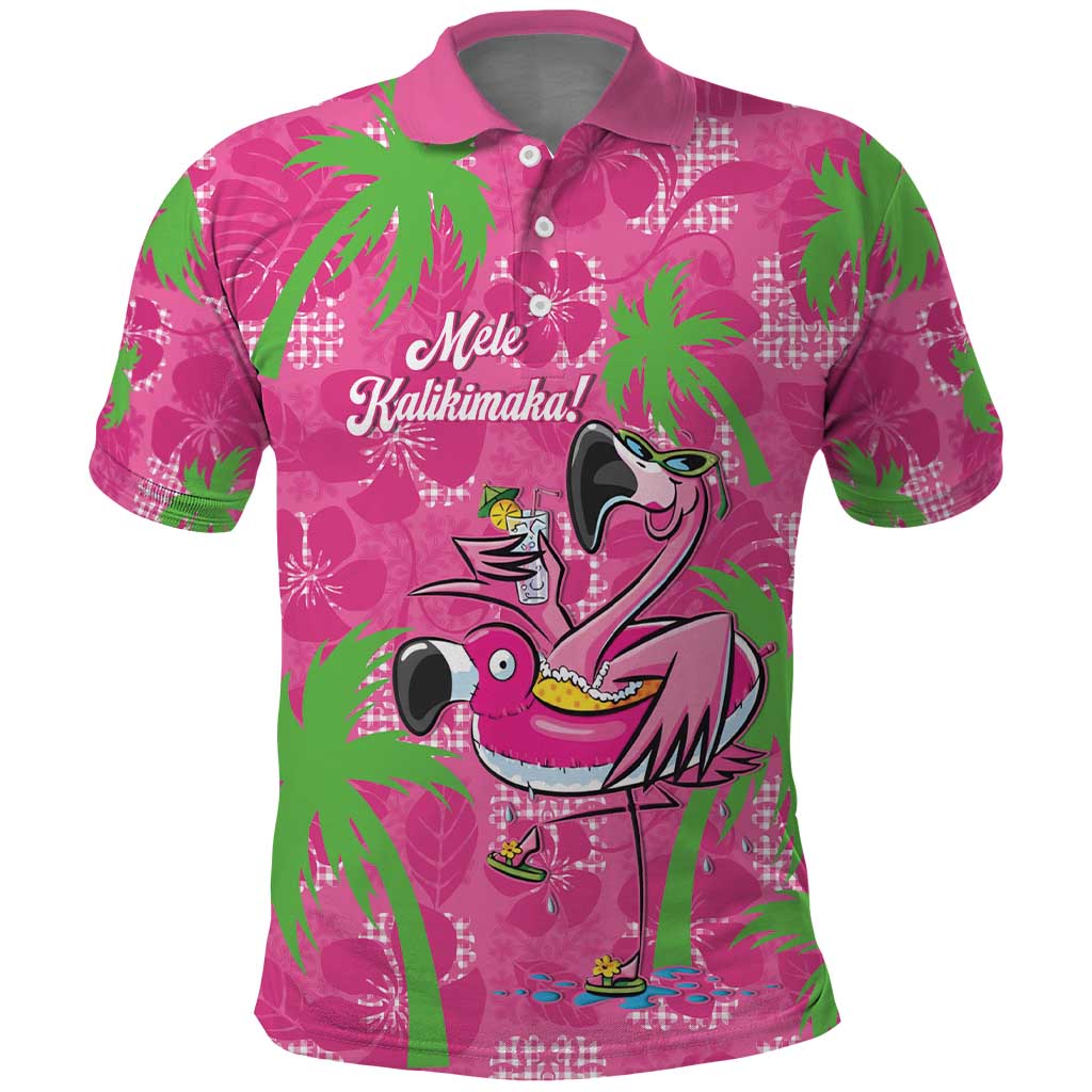 Aloha Hawaii Christmas Polo Shirt Mele Kalikimaka Chill Flamingo Palaka Quilt Motifs LT14 Pink - Polynesian Pride