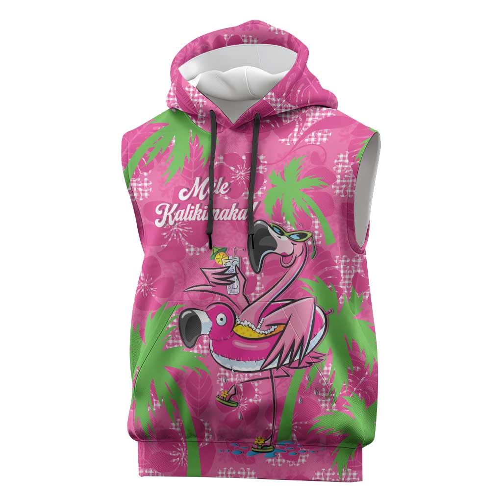 Aloha Hawaii Christmas Sleeveless Hoodie Mele Kalikimaka Chill Flamingo Palaka Quilt Motifs LT14 Pink - Polynesian Pride
