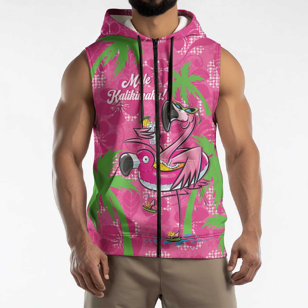 Aloha Hawaii Christmas Sleeveless Zip Hoodie Mele Kalikimaka Chill Flamingo Palaka Quilt Motifs LT14 - Polynesian Pride