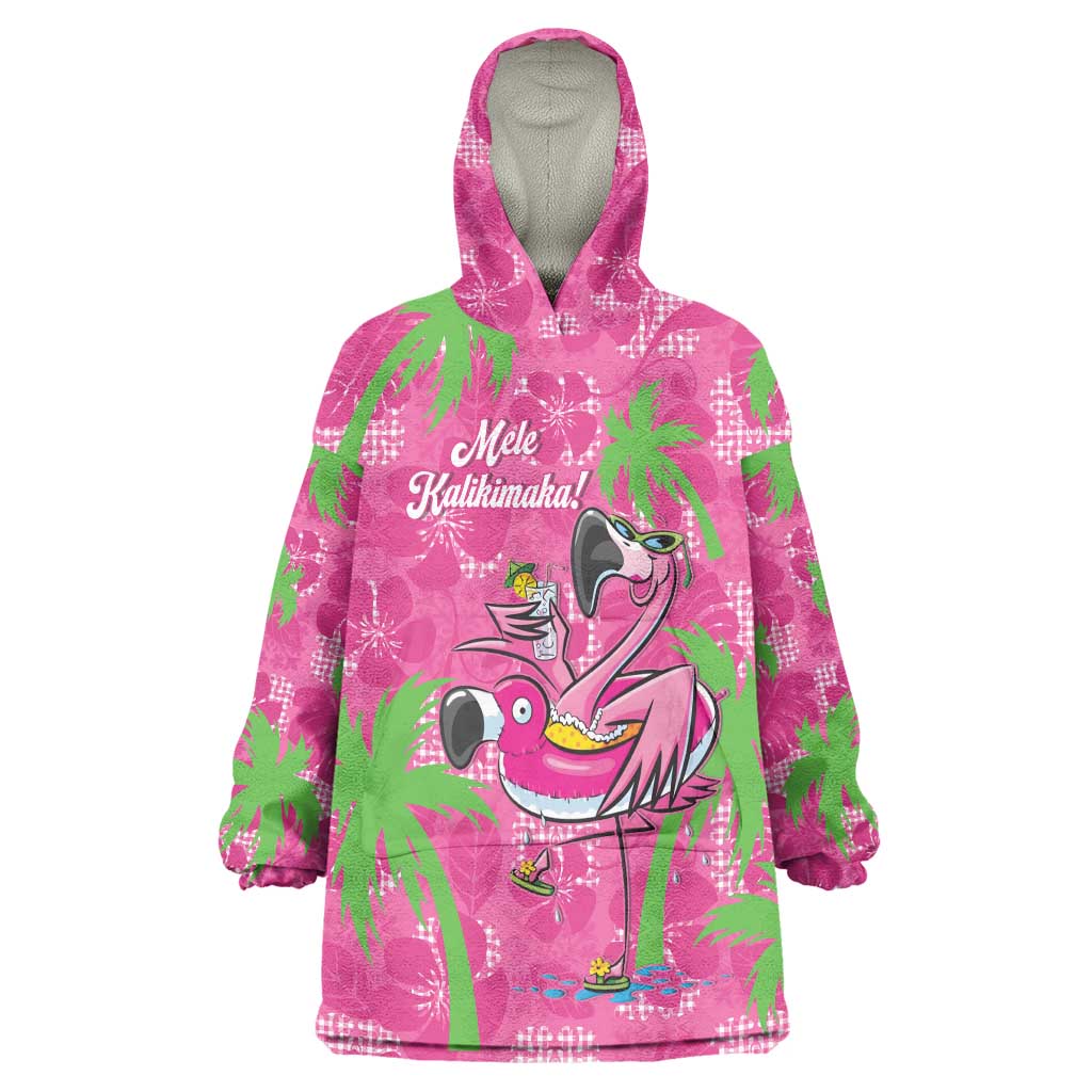 Aloha Hawaii Christmas Wearable Blanket Hoodie Mele Kalikimaka Chill Flamingo Palaka Quilt Motifs LT14 One Size Pink - Polynesian Pride