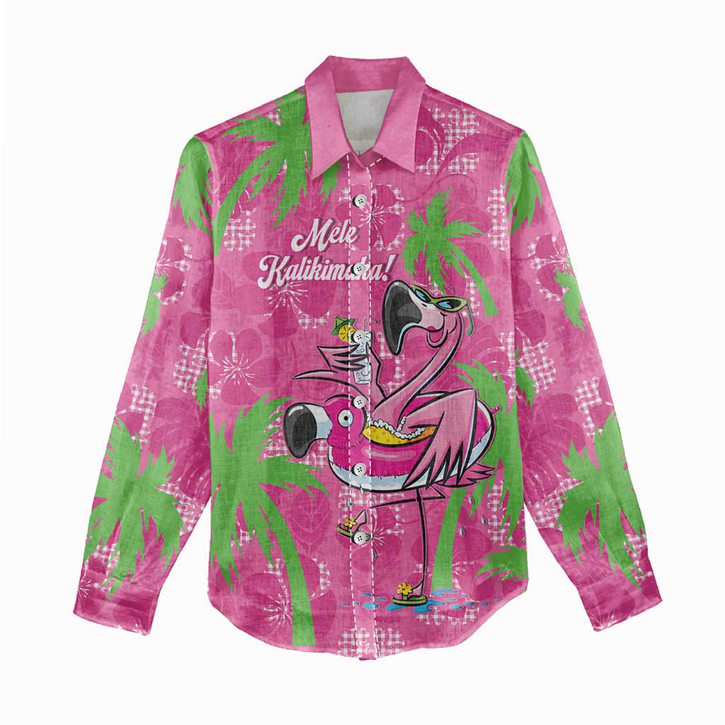 Aloha Hawaii Christmas Women Casual Shirt Mele Kalikimaka Chill Flamingo Palaka Quilt Motifs LT14 - Polynesian Pride
