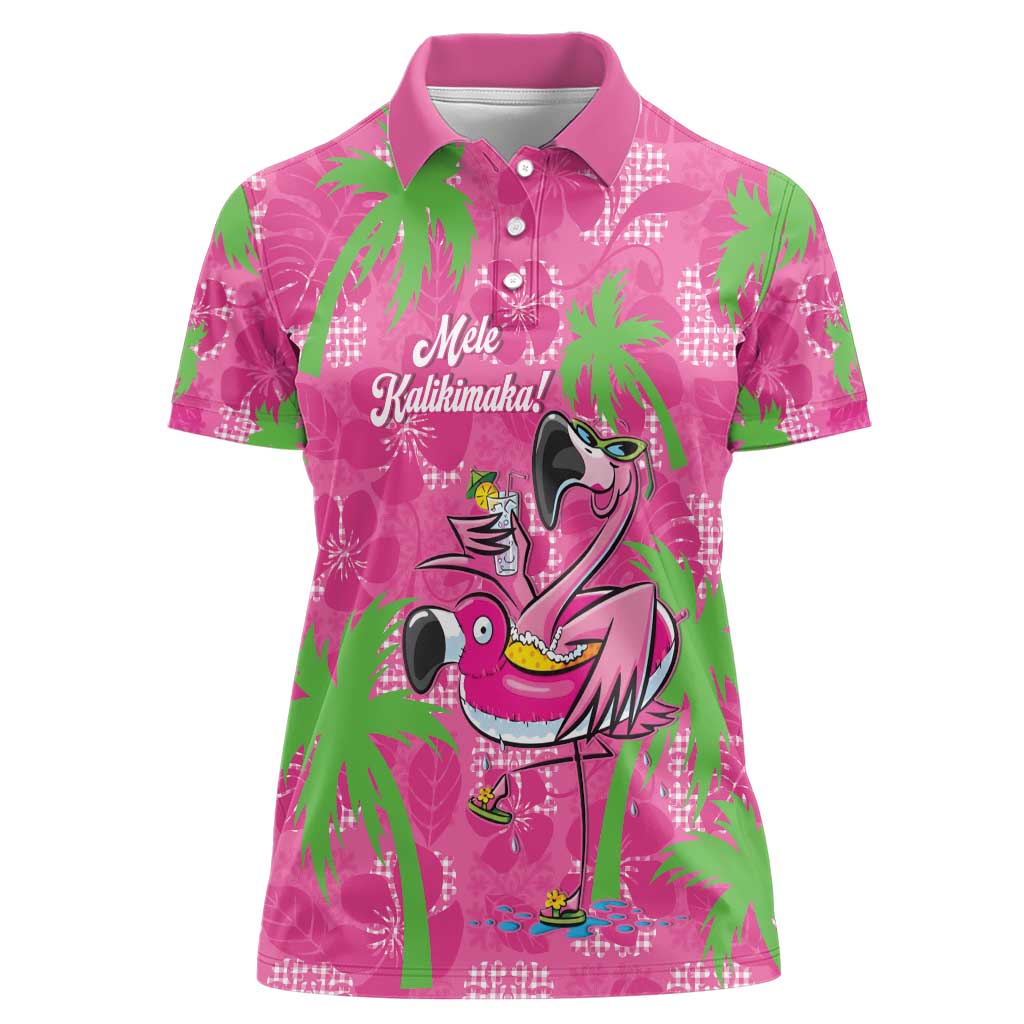 Aloha Hawaii Christmas Women Polo Shirt Mele Kalikimaka Chill Flamingo Palaka Quilt Motifs LT14 Female Pink - Polynesian Pride