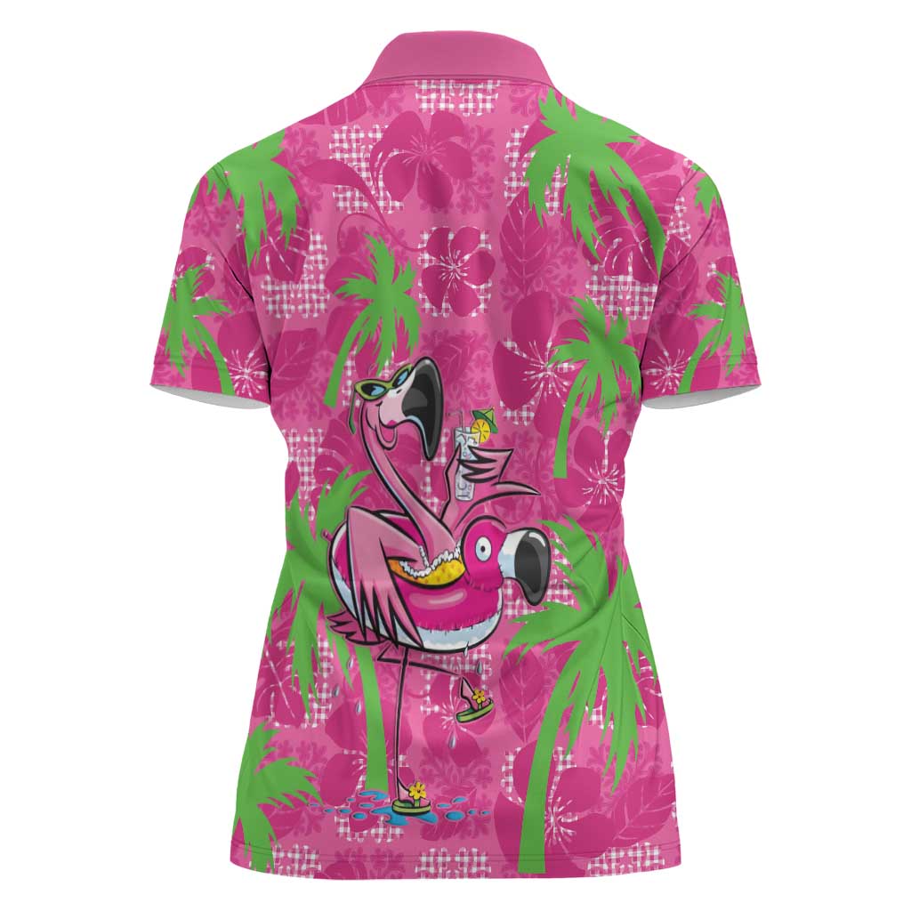 Aloha Hawaii Christmas Women Polo Shirt Mele Kalikimaka Chill Flamingo Palaka Quilt Motifs LT14 - Polynesian Pride