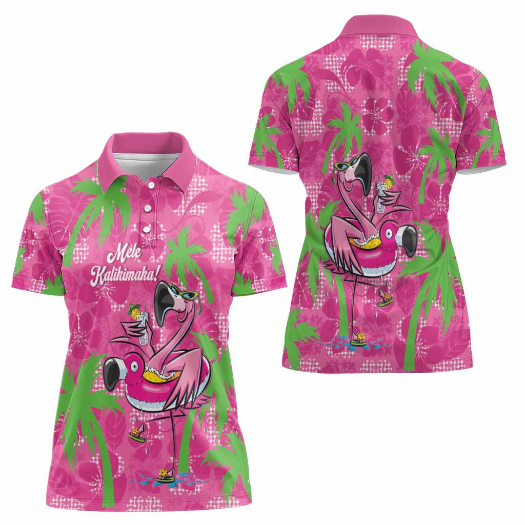 Aloha Hawaii Christmas Women Polo Shirt Mele Kalikimaka Chill Flamingo Palaka Quilt Motifs LT14 - Polynesian Pride
