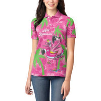 Aloha Hawaii Christmas Women Polo Shirt Mele Kalikimaka Chill Flamingo Palaka Quilt Motifs LT14 - Polynesian Pride