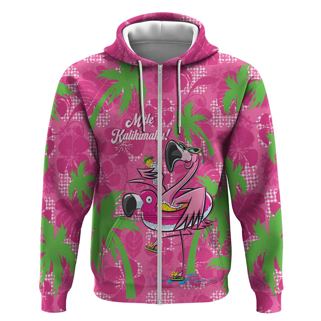 Aloha Hawaii Christmas Zip Hoodie Mele Kalikimaka Chill Flamingo Palaka Quilt Motifs LT14 Zip Hoodie Pink - Polynesian Pride