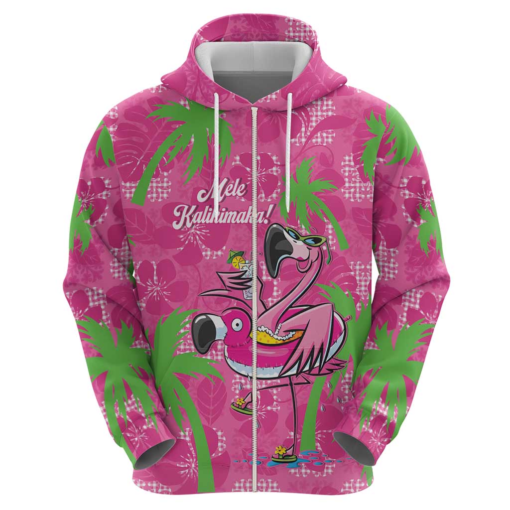 Aloha Hawaii Christmas Zip Hoodie Mele Kalikimaka Chill Flamingo Palaka Quilt Motifs LT14 - Polynesian Pride