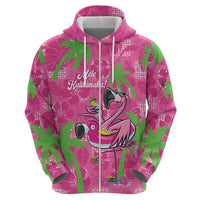 Aloha Hawaii Christmas Zip Hoodie Mele Kalikimaka Chill Flamingo Palaka Quilt Motifs LT14 - Polynesian Pride