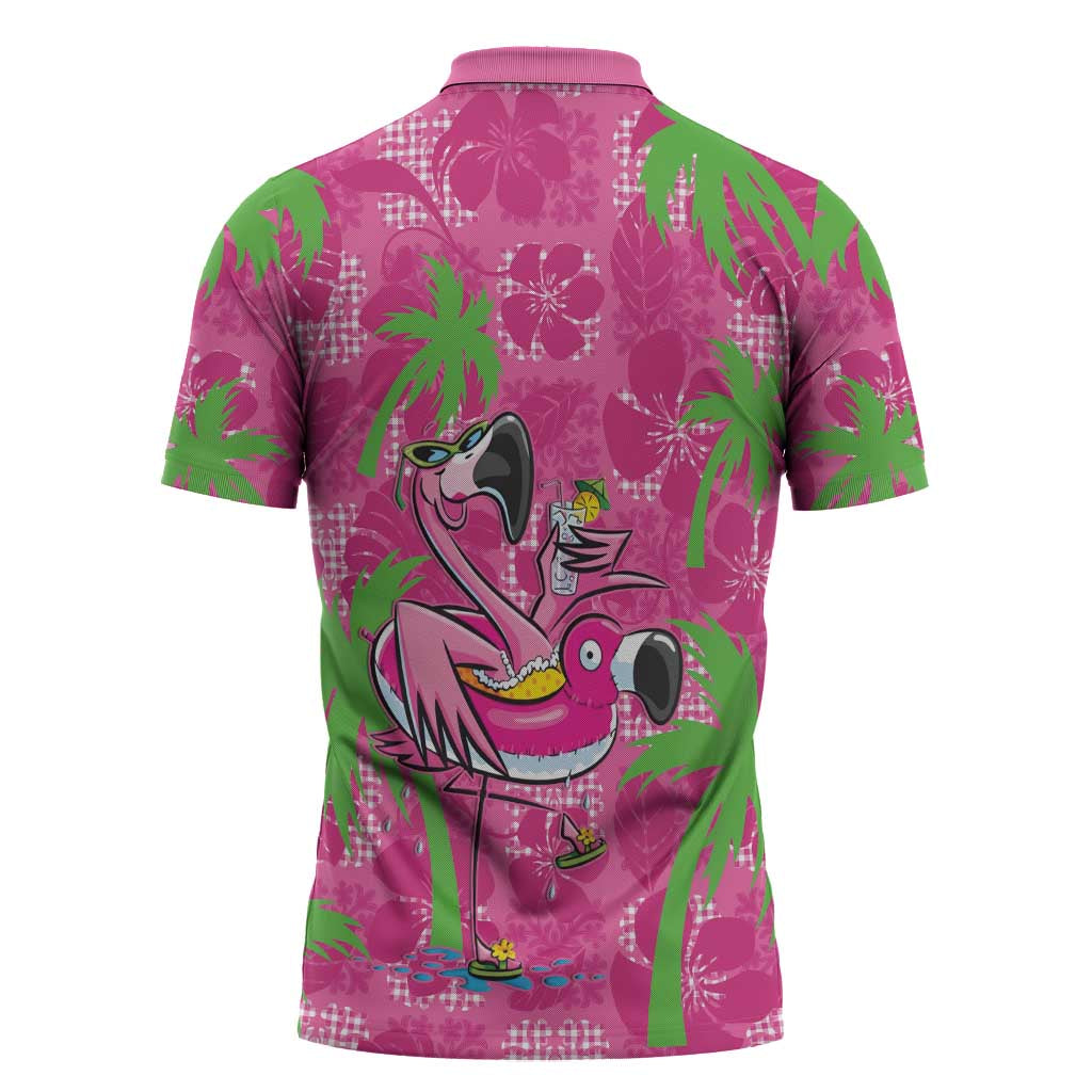 Aloha Hawaii Christmas Zipper Polo Shirt Mele Kalikimaka Chill Flamingo Palaka Quilt Motifs LT14 - Polynesian Pride