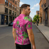 Aloha Hawaii Christmas Zipper Polo Shirt Mele Kalikimaka Chill Flamingo Palaka Quilt Motifs LT14 - Polynesian Pride
