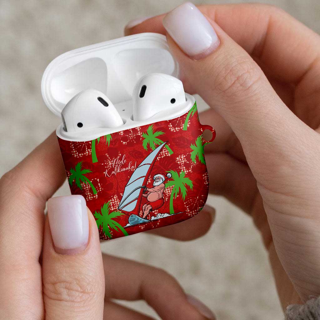 Aloha Hawaii Christmas AirPods Case Mele Kalikimaka Windsurfing Santa Palaka Quilt Motifs - Polynesian Pride