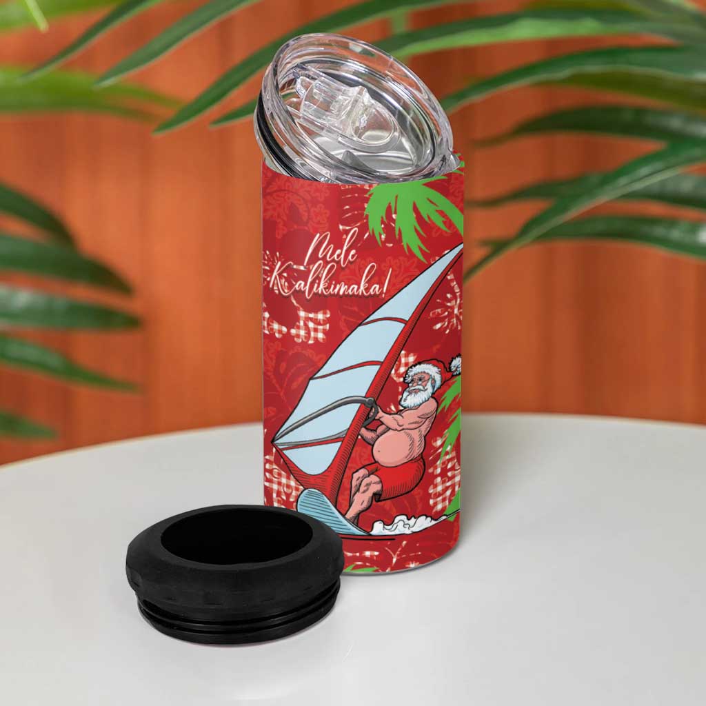 Aloha Hawaii Christmas 4 in 1 Can Cooler Tumbler Mele Kalikimaka Windsurfing Santa Palaka Quilt Motifs LT14 - Polynesian Pride