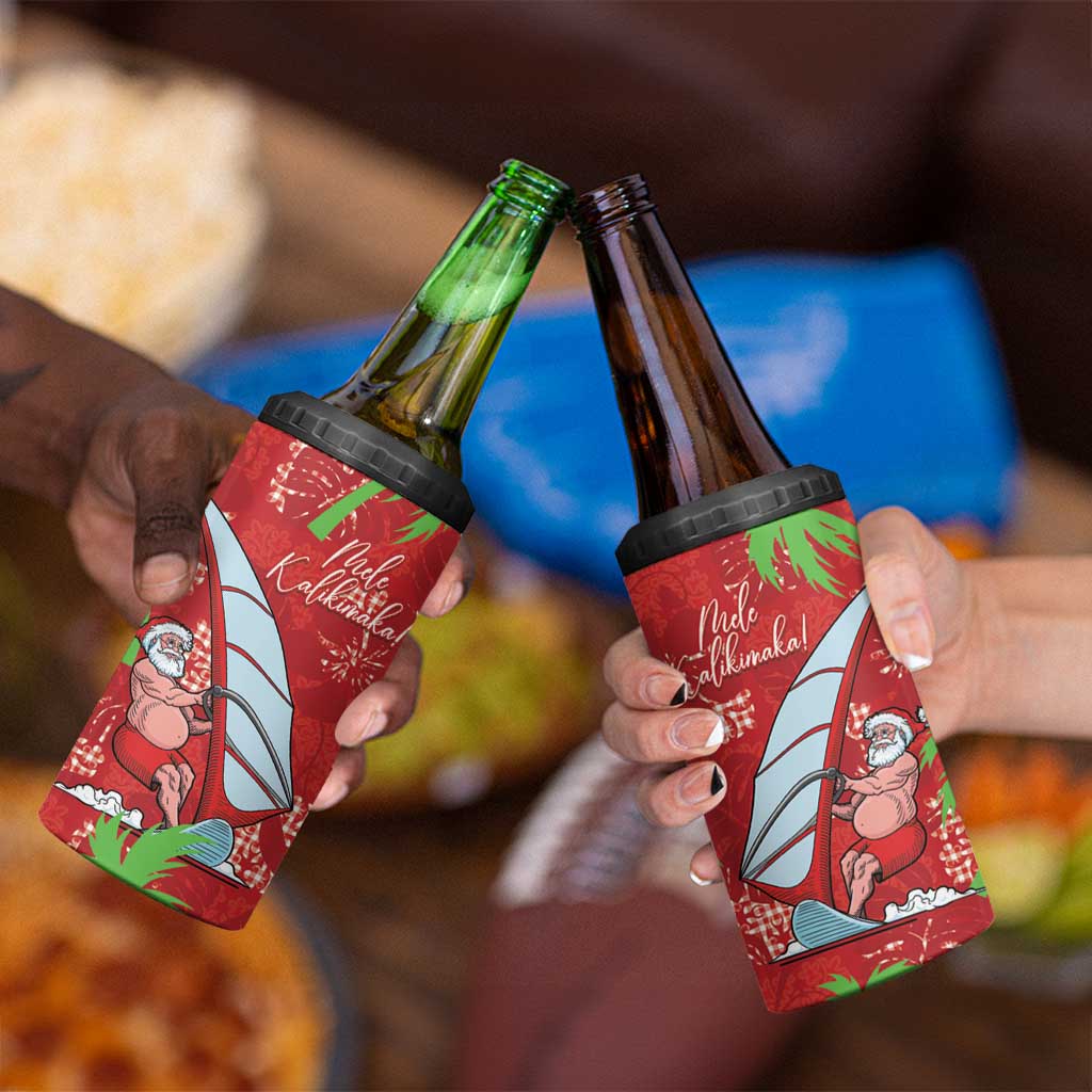 Aloha Hawaii Christmas 4 in 1 Can Cooler Tumbler Mele Kalikimaka Windsurfing Santa Palaka Quilt Motifs LT14 - Polynesian Pride