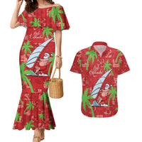 Aloha Hawaii Christmas Couples Matching Mermaid Dress and Hawaiian Shirt Mele Kalikimaka Windsurfing Santa Palaka Quilt Motifs LT14 Red - Polynesian Pride
