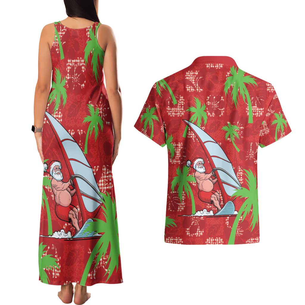 Aloha Hawaii Christmas Couples Matching Tank Maxi Dress and Hawaiian Shirt Mele Kalikimaka Windsurfing Santa Palaka Quilt Motifs LT14 - Polynesian Pride