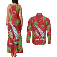 Aloha Hawaii Christmas Couples Matching Tank Maxi Dress and Long Sleeve Button Shirt Mele Kalikimaka Windsurfing Santa Palaka Quilt Motifs LT14 - Polynesian Pride