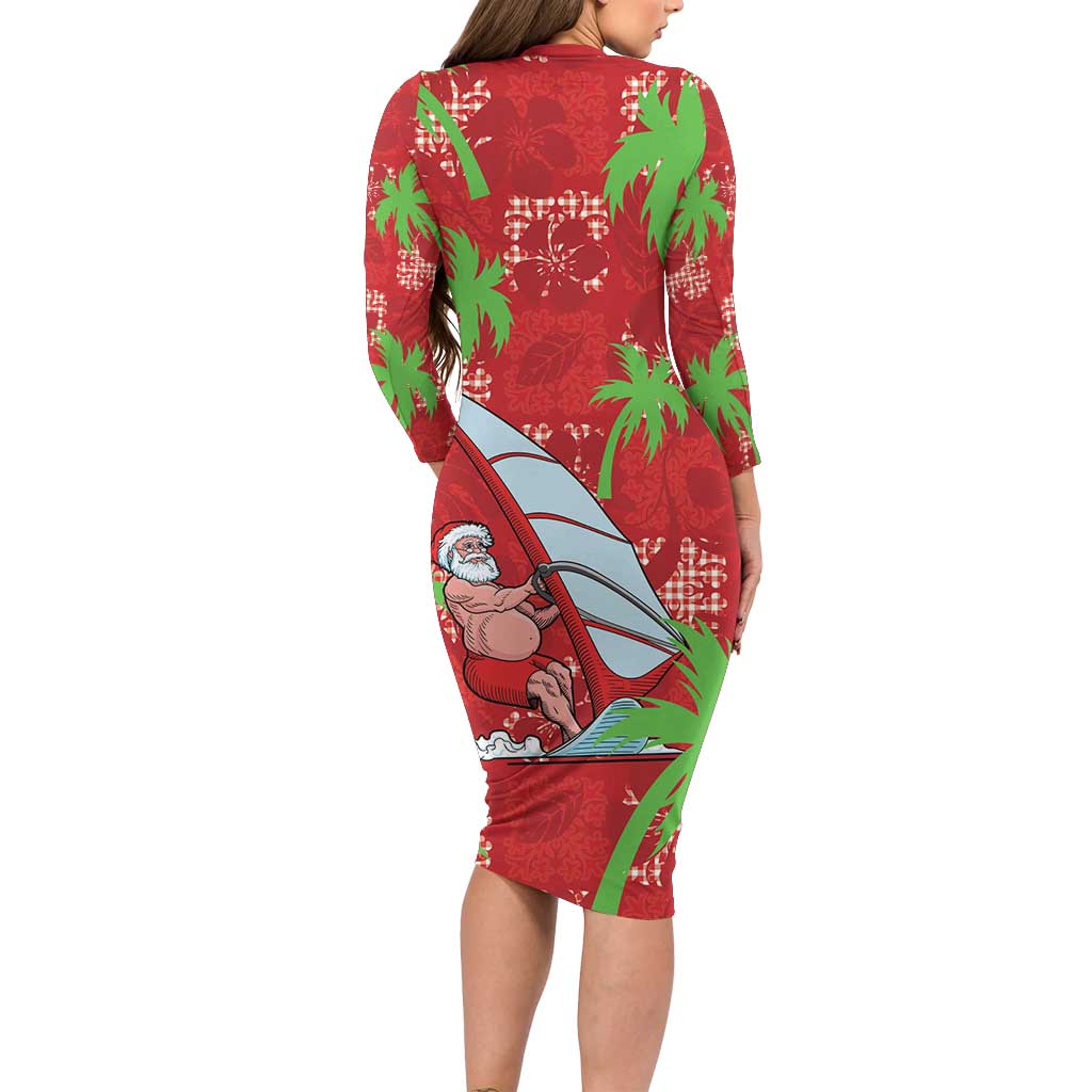 Aloha Hawaii Christmas Family Matching Long Sleeve Bodycon Dress and Hawaiian Shirt Mele Kalikimaka Windsurfing Santa Palaka Quilt Motifs LT14 - Polynesian Pride