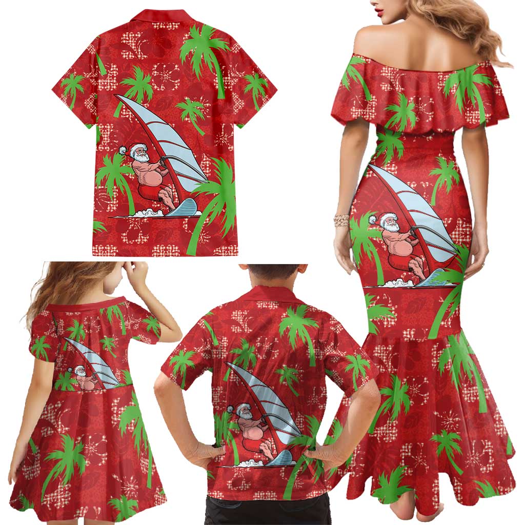 Aloha Hawaii Christmas Family Matching Mermaid Dress and Hawaiian Shirt Mele Kalikimaka Windsurfing Santa Palaka Quilt Motifs LT14 - Polynesian Pride