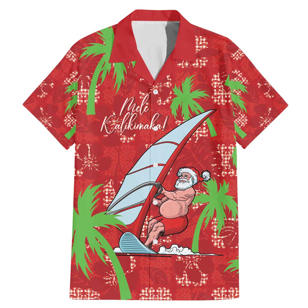Aloha Hawaii Christmas Family Matching Mermaid Dress and Hawaiian Shirt Mele Kalikimaka Windsurfing Santa Palaka Quilt Motifs LT14 Dad's Shirt - Short Sleeve Red - Polynesian Pride