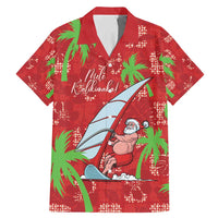 Aloha Hawaii Christmas Family Matching Mermaid Dress and Hawaiian Shirt Mele Kalikimaka Windsurfing Santa Palaka Quilt Motifs LT14 Dad's Shirt - Short Sleeve Red - Polynesian Pride