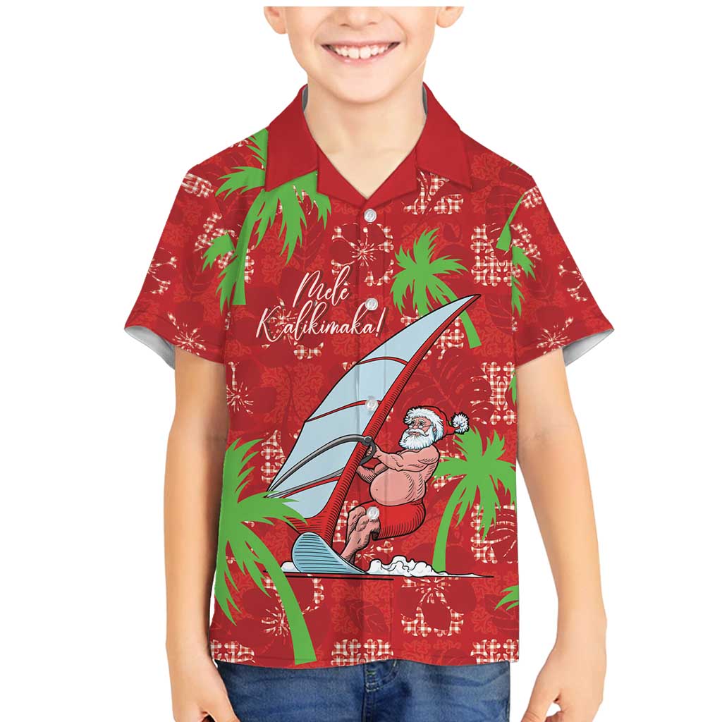 Aloha Hawaii Christmas Family Matching Mermaid Dress and Hawaiian Shirt Mele Kalikimaka Windsurfing Santa Palaka Quilt Motifs LT14 Son's Shirt Red - Polynesian Pride