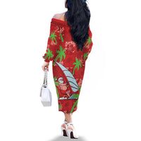 Aloha Hawaii Christmas Family Matching Off The Shoulder Long Sleeve Dress and Hawaiian Shirt Mele Kalikimaka Windsurfing Santa Palaka Quilt Motifs LT14 - Polynesian Pride