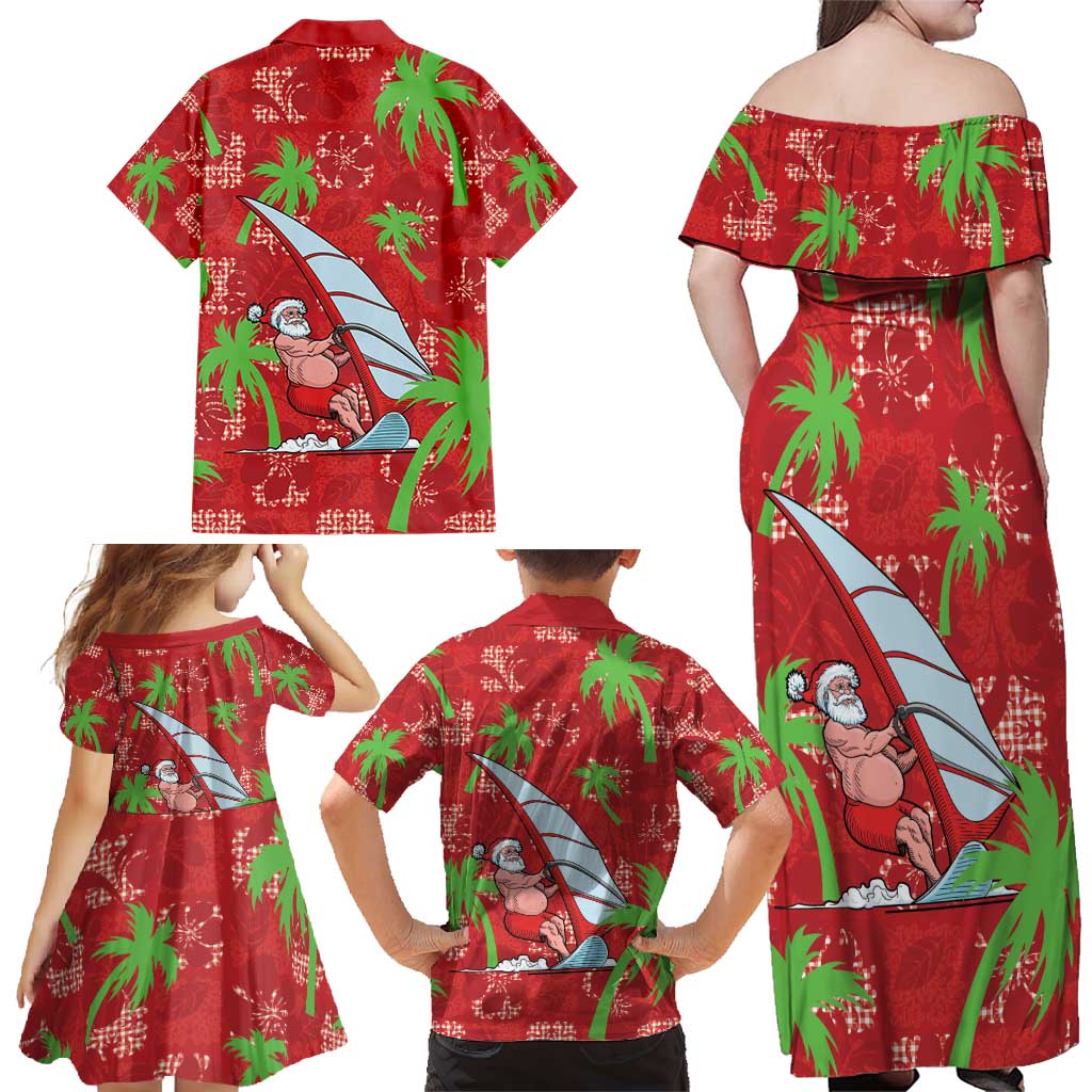 Aloha Hawaii Christmas Family Matching Off Shoulder Maxi Dress and Hawaiian Shirt Mele Kalikimaka Windsurfing Santa Palaka Quilt Motifs LT14 - Polynesian Pride