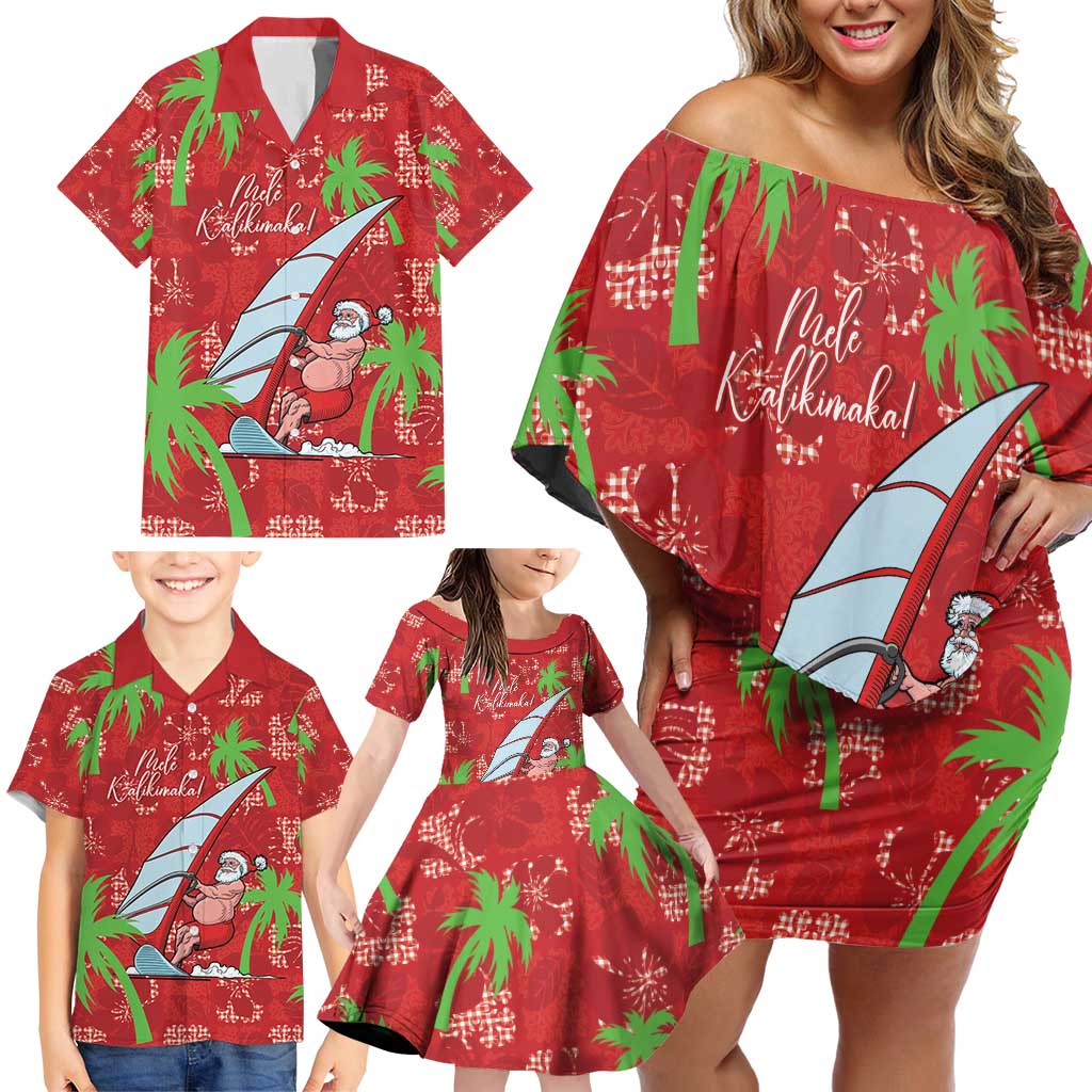Aloha Hawaii Christmas Family Matching Off Shoulder Short Dress and Hawaiian Shirt Mele Kalikimaka Windsurfing Santa Palaka Quilt Motifs LT14 - Polynesian Pride