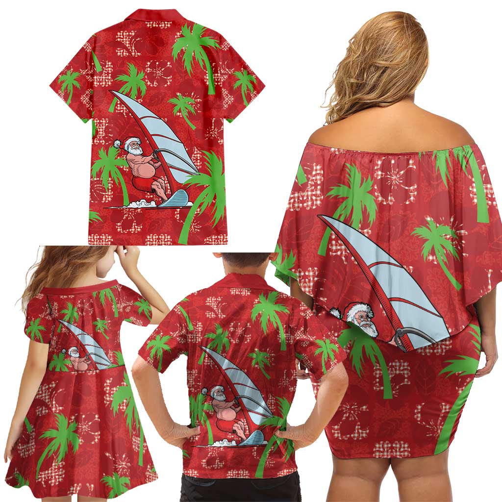 Aloha Hawaii Christmas Family Matching Off Shoulder Short Dress and Hawaiian Shirt Mele Kalikimaka Windsurfing Santa Palaka Quilt Motifs LT14 - Polynesian Pride