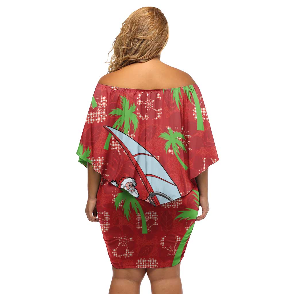 Aloha Hawaii Christmas Family Matching Off Shoulder Short Dress and Hawaiian Shirt Mele Kalikimaka Windsurfing Santa Palaka Quilt Motifs LT14 - Polynesian Pride