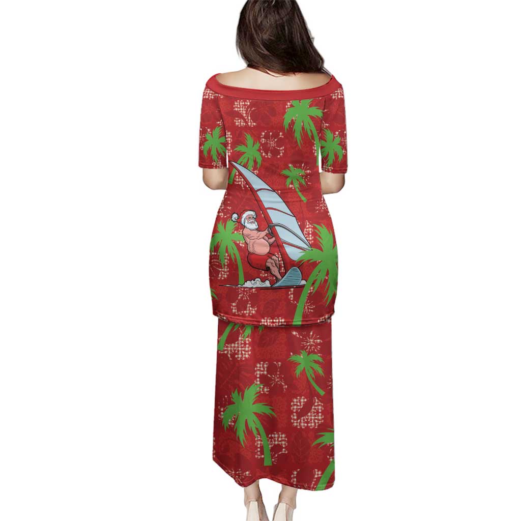 Aloha Hawaii Christmas Family Matching Puletasi and Hawaiian Shirt Mele Kalikimaka Windsurfing Santa Palaka Quilt Motifs LT14 - Polynesian Pride