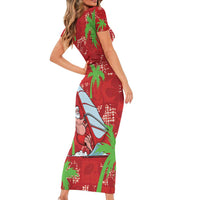 Aloha Hawaii Christmas Family Matching Short Sleeve Bodycon Dress and Hawaiian Shirt Mele Kalikimaka Windsurfing Santa Palaka Quilt Motifs LT14 - Polynesian Pride