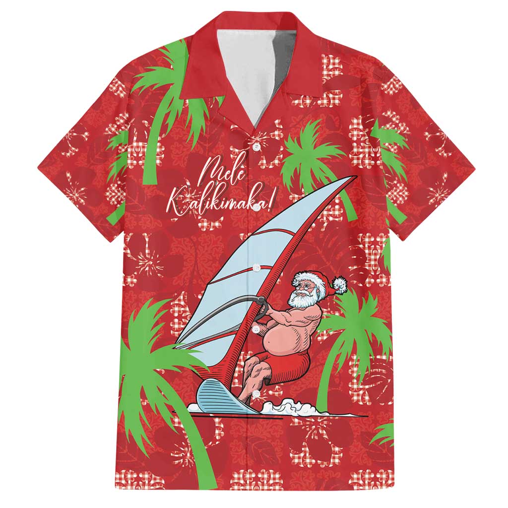 Aloha Hawaii Christmas Family Matching Summer Maxi Dress and Hawaiian Shirt Mele Kalikimaka Windsurfing Santa Palaka Quilt Motifs LT14 Dad's Shirt - Short Sleeve Red - Polynesian Pride