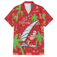 Aloha Hawaii Christmas Family Matching Tank Maxi Dress and Hawaiian Shirt Mele Kalikimaka Windsurfing Santa Palaka Quilt Motifs LT14 Dad's Shirt - Short Sleeve Red - Polynesian Pride