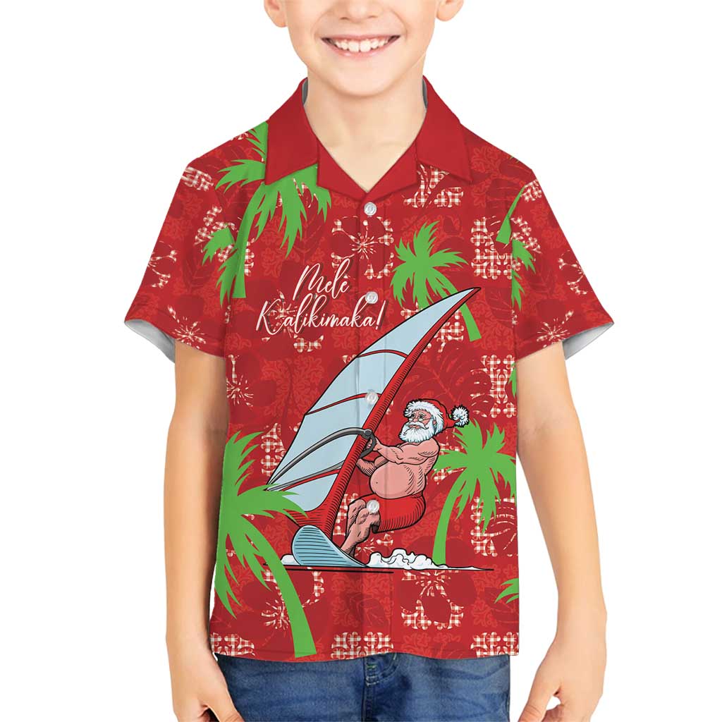 Aloha Hawaii Christmas Family Matching Tank Maxi Dress and Hawaiian Shirt Mele Kalikimaka Windsurfing Santa Palaka Quilt Motifs LT14 Son's Shirt Red - Polynesian Pride