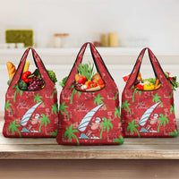 Aloha Hawaii Christmas Grocery Bag Mele Kalikimaka Windsurfing Santa Palaka Quilt Motifs - Polynesian Pride