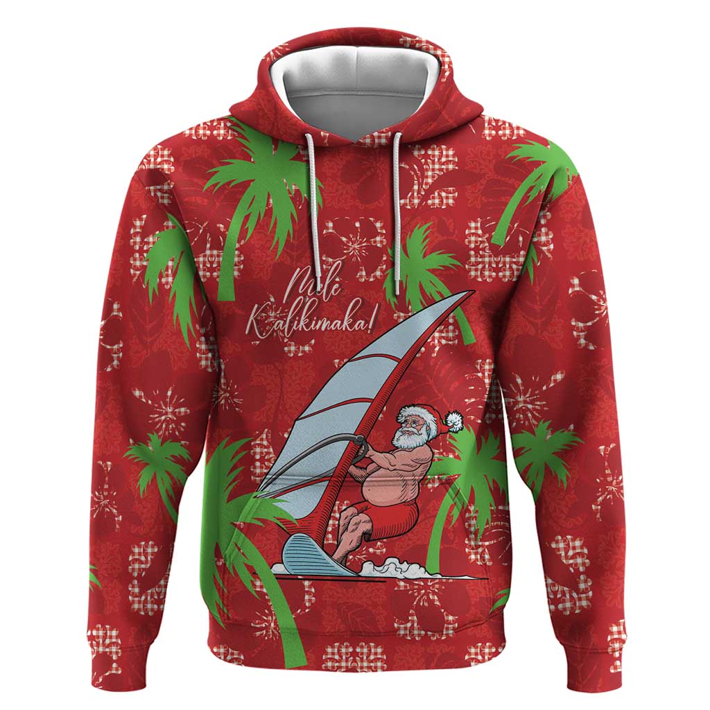 Aloha Hawaii Christmas Hoodie Mele Kalikimaka Windsurfing Santa Palaka Quilt Motifs - Polynesian Pride