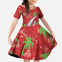 Aloha Hawaii Christmas Kid Short Sleeve Dress Mele Kalikimaka Windsurfing Santa Palaka Quilt Motifs LT14 KID Red - Polynesian Pride