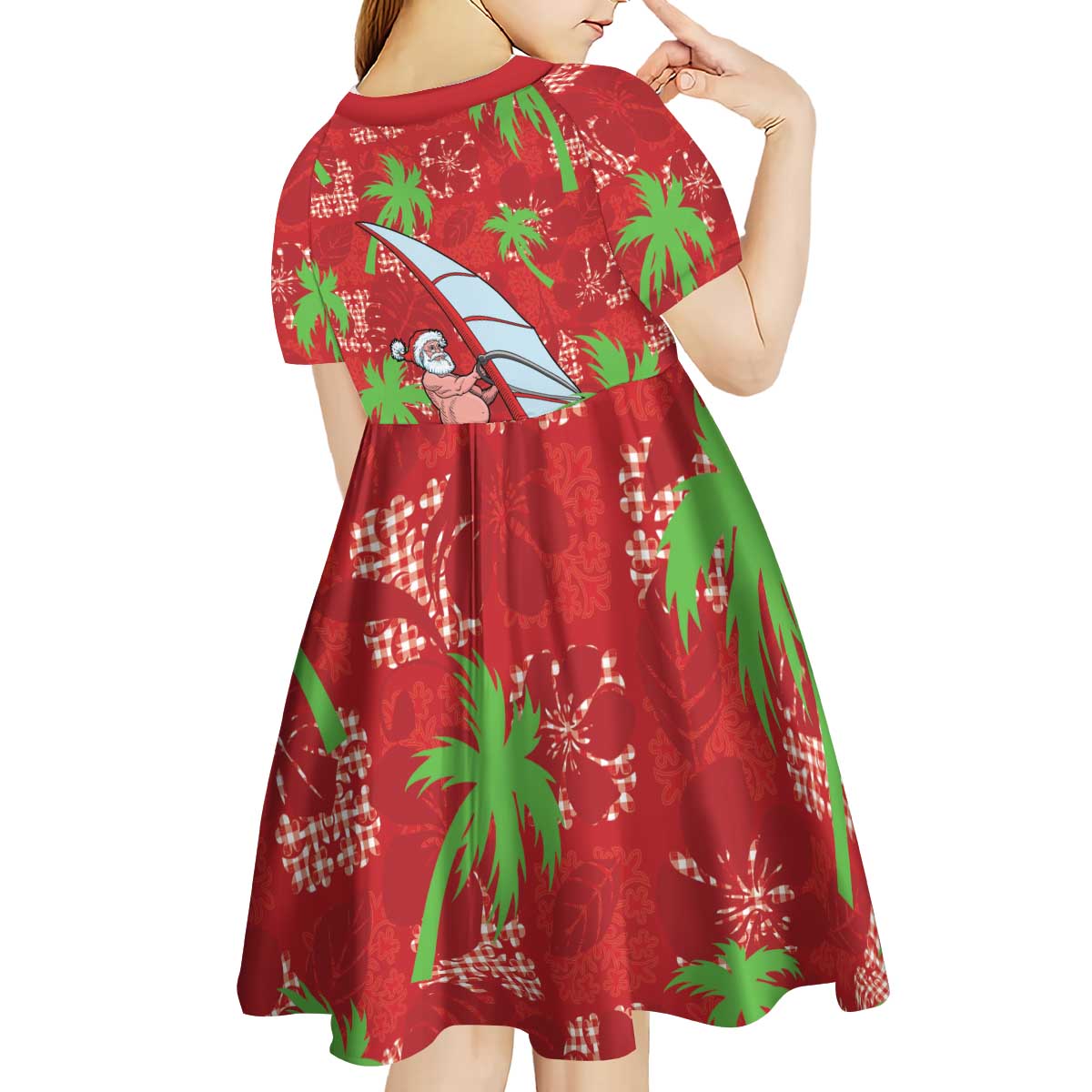 Aloha Hawaii Christmas Kid Short Sleeve Dress Mele Kalikimaka Windsurfing Santa Palaka Quilt Motifs LT14 - Polynesian Pride