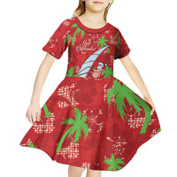 Aloha Hawaii Christmas Kid Short Sleeve Dress Mele Kalikimaka Windsurfing Santa Palaka Quilt Motifs LT14 - Polynesian Pride