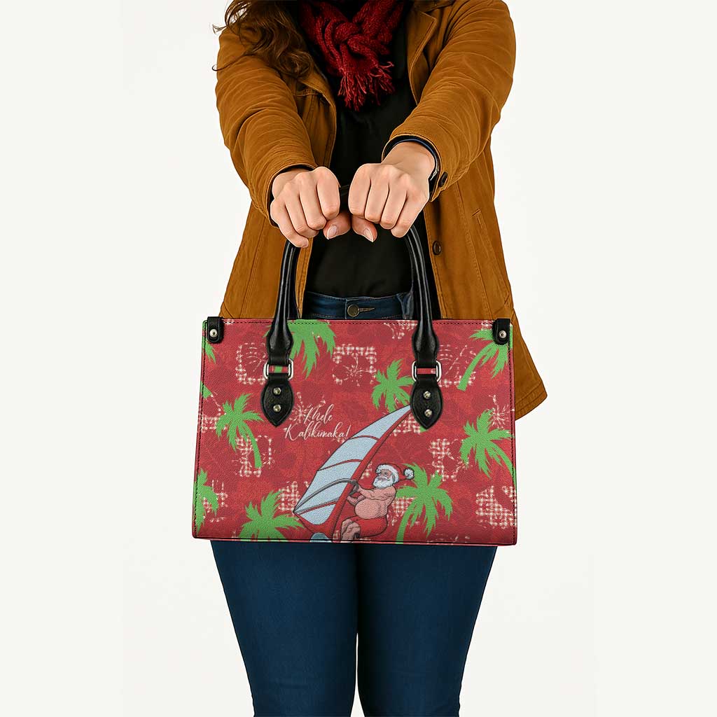 Aloha Hawaii Christmas Leather Bag Mele Kalikimaka Windsurfing Santa Palaka Quilt Motifs - Polynesian Pride