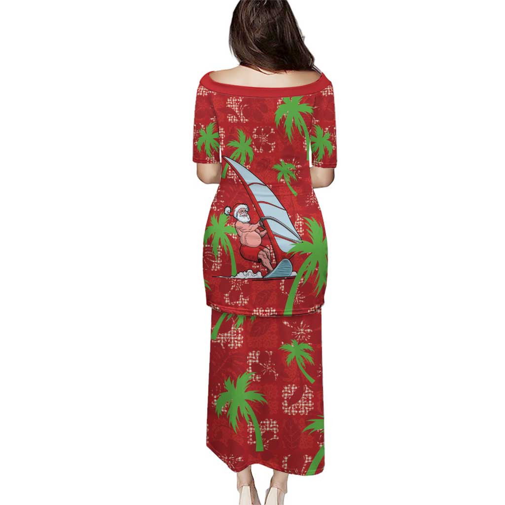 Aloha Hawaii Christmas Puletasi Mele Kalikimaka Windsurfing Santa Palaka Quilt Motifs - Polynesian Pride